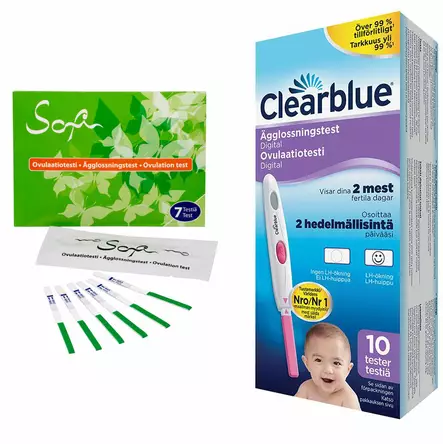 Clearblue digitaalinen ovulaatiotesti 10kpl ja Sofi ovulaatiotesti 7 kpl - Raskaus- ja ovulaatiotestipaketti - 00562 - 1